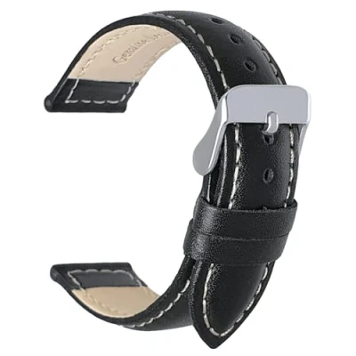 Image of Talk Time Black Genuine Leather Padded Watch Strap Band 20mm