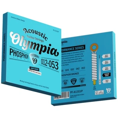 Image of 2 Sets of Olympia Performance Acoustic Guitar Strings 12 53 Gauge, Phosphor Bronze Wound Premium for Superior Tone &amp; Durability