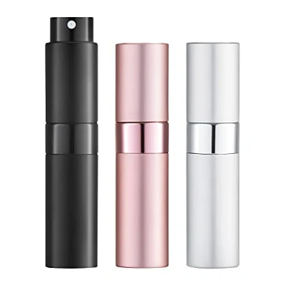 Image of Toureal 8ml Perfume Atomiser for Travel (3 PCS), Refillable Spray Bottles, Aftershave Dispenser (Black, Pink, Silver)