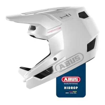 Image of ABUS Downhill Bicycle Helmet HiDrop Full face with ABS Outer Shell For MTB Trails, Enduro and Bike Park Adults Teenagers ASTM certified White, Size XL