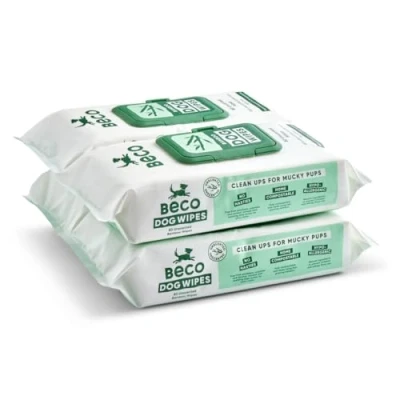 Image of Beco Dog Wipes Plastic Free, 80 x 4 Packs, Unscented, For Paws, Body and Bum, Plant Based Grooming