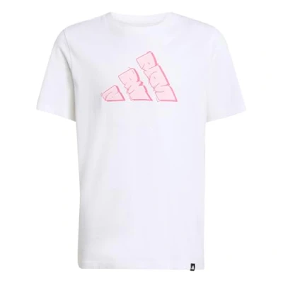 Image of adidas Performance Graffiti Junior Unisex Print Tshirt for kids, Size: 9 10y, White