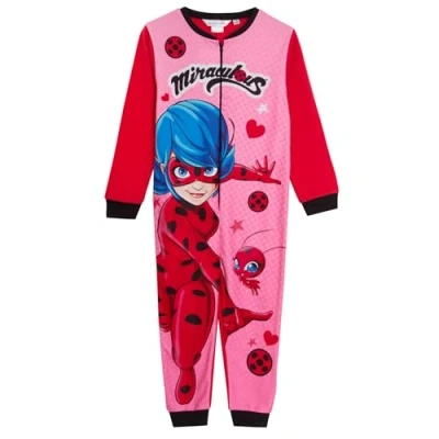 Image of Miraculous Onesie For Girls Ladybug All In One Kids Fleece Pyjamas Dress Up Play Suit Costume Pjs Zipped Loungewear Pink 5 6 Years