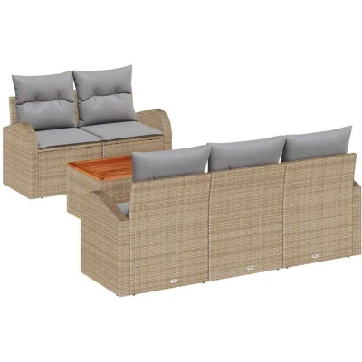 Image of vidaXL 6 Piece Garden Sofa Set with Cushions Beige Poly Rattan Acacia