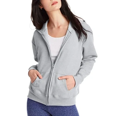 Image of Hanes womensO4637Women&#039;s Fleece Full Zip Hood Long Sleeve Hoody Gray Large