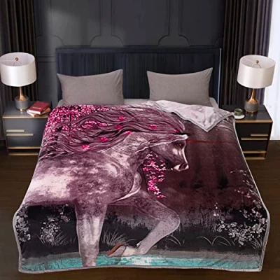 Image of Yorkshire Homeware Animal Pattern Luxury 3D Faux Fur Throws Blankets For Sofa Bed Double King Size (Unicorn, 150 x 200cm)