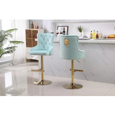 Image of HYGRAD BUILT TO SURVIVE Velvet Upholstery 360 Degree Swivel Breakfast High Bar Home Kitchen Pub Stools Chair Seat With Gas Lift &amp; Metal Base (2, Turquoise)
