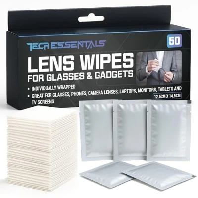 Image of 50pk Lens Wipes for Glasses &amp; Gadgets Individually Wrapped Cleaner Wipe Spectacle Cleaning Lenses + SOL Sticker