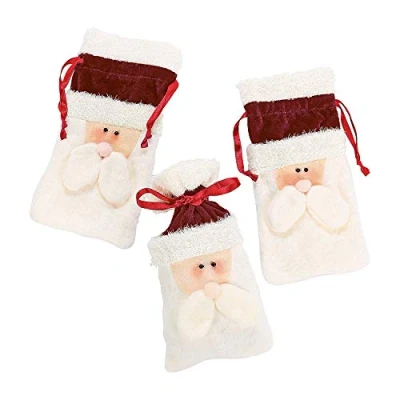 Image of Pack of 3 Plush Santa Drawstring Bags