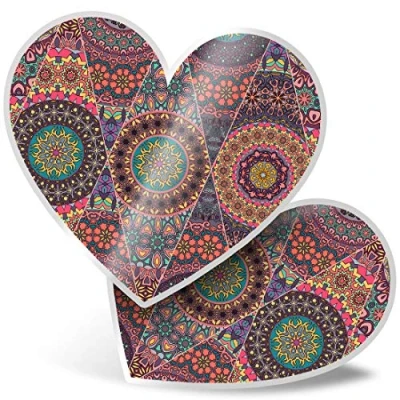 Image of 2 x Heart Stickers 7.5 cm Floral Pattern Mandala Indian Ethnic Laptop Tablet Luggage Scrapbook #12762