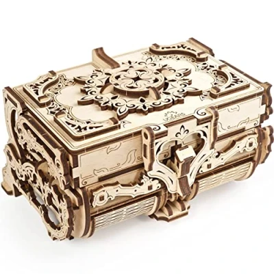 Image of UGEARS 3D Wooden Puzzle Box Antique Model Kits for Adults and Teens Laser cut Mechanical Construction Kit Ideal Birthday