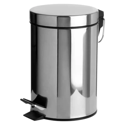 Image of Crystals Small Pedal Bin with Lid 3 Litre Bathroom for Rubbish and Waste Stainless Steel Toilet Removable Inner Plastic Bucket Silver