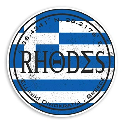 Image of 2 x 10cm Rhodes Greece Vinyl Stickers Greek Flag Travel Sticker Luggage #20440 (10cm Wide)
