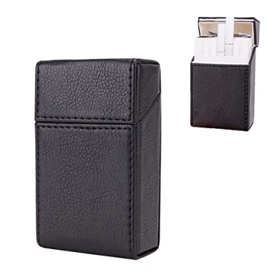 Image of Maigendoo Cigarette Box Case Portable Storage Leather Holder Flip Top Closure PU Holds 20 Cigarettes Hard and for Whole Package Cigarettes, Black