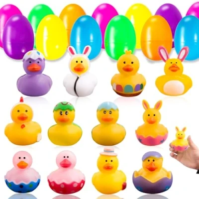 Image of 12 PCS Easter Egg Hunt Kit, Eggs Filled with Rubber Ducks Bath Toys Gifts for Kids Toddlers, Pre Hunt, Party Favor, Basket Stuffers