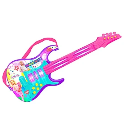 Image of CLAUDIO REIG Barbie Electric Guitar with 4 Strings, Speaker and Amplifier, Sound Light Effects, Functions Strap