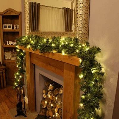 Image of The Magic Toy Shop LED Pre Lit Garland with 30 Warm White Lights Lamps Timer Function 270 cm