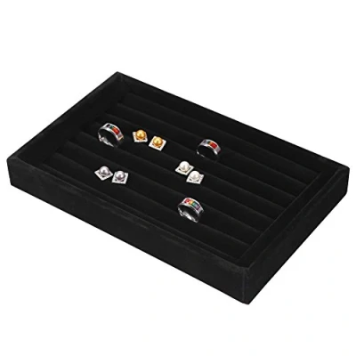 Image of Rangement Bague, Rings Tray Storage Box Display Jewelry Velvet Slot 4Colors 7 Slots Can Store 50 70 Rings(Black)