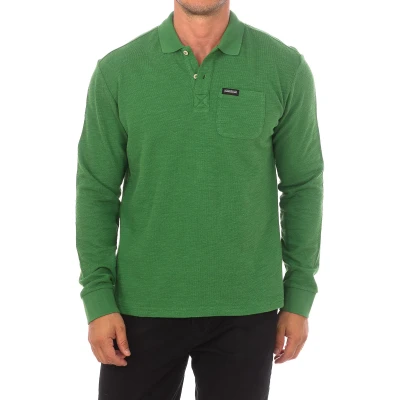 Image of Napapijri Mens E MAEN long sleeved polo shirt with lapel collar NP0A4G9Q men Green Cotton Size Small