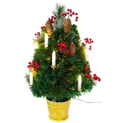 Image of Christmas Concepts® 2ft (60cm) Green Fibre Optic Pine Tree With Cones, Red Berries And LED Candles