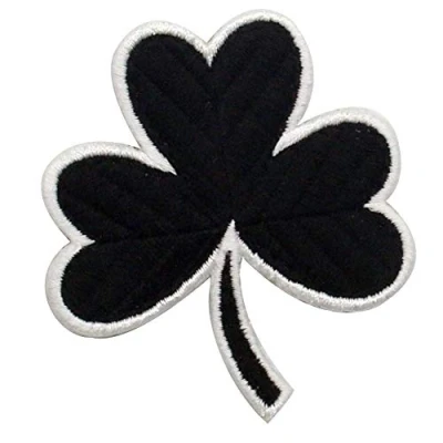 Image of Tactical Irish Clover Embroidered Emblem Lucky Shamrock Hook and Loop Ireland Patch, White &amp; Black