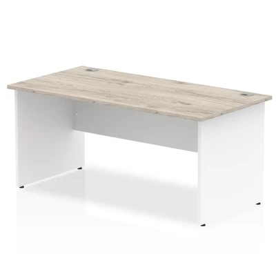 Image of Impulse 1600 x 800mm Straight Desk Grey Oak Top White Panel End Leg