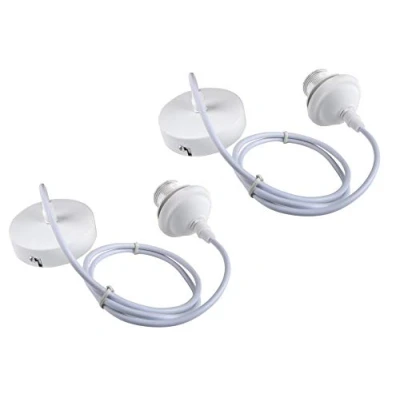Image of Pair of New Mordern Pendant Light Fitting, White Finish E27 Lamp Holder, Accesorries KIT, Ceiling Rose with PVC Cable KIT05WH