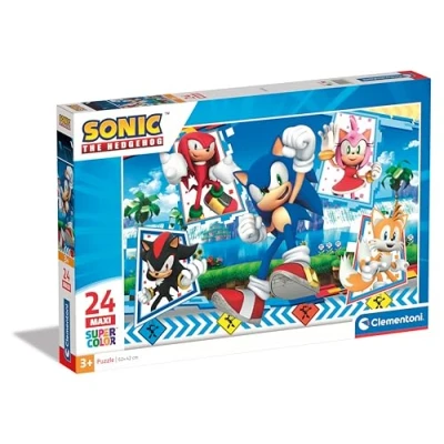 Image of Clementoni Jigsaw Puzzle Sonic 24 Maxi Pieces Supercolor For Children 3 5 Years, Cartoon, Gift Boy/Girls, Kids, Made In Italy, 28526