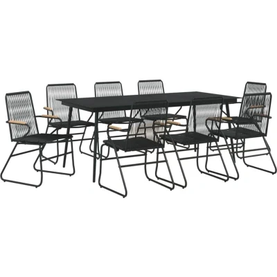 Image of vidaXL 9 Piece Garden Dining Set Black PVC Rattan
