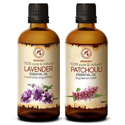 Image of Essential Oils Set 2x100ml Patchouli Oil and Lavender for Aroma Diffusers Soap Scented Candles Natural Cosmetic Aromatherapy Skin Care