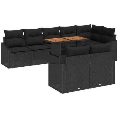 Image of vidaXL 9 Piece Garden Dining Set with Cushions Black Poly Rattan Acacia