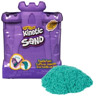 Image of Kinetic Sand, Castle Case with 453g Teal Play Multi purpose Space and Storage Container, Sensory Toys for Kids Aged 3 up