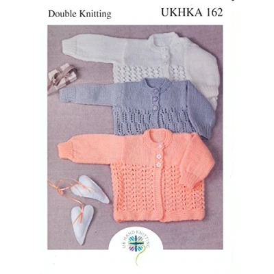Image of UKHKA Double Knitting DK Pattern for Baby Long Sleeved Lacy Panel Cardigans 162