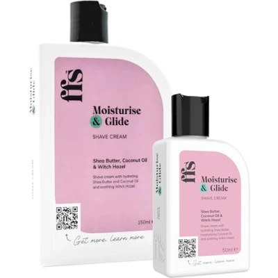 Image of 150ml &amp; 50ml Moisturise Glide Natural Shaving Cream for Women w/Shea Butter, Coconut Oil, Witch Hazel Paraben Cruelty Free FFS Beauty Shave Sensitive Skin Home or Travel