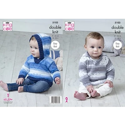 Image of King Cole 5103 Knitting Pattern Baby Hooded and Collared Sweaters in Cottonsoft Crush DK