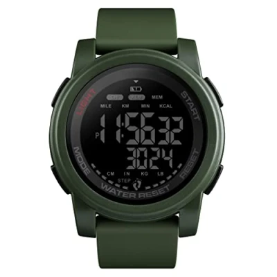 Image of TONSHEN Mens Outdoor Multifunction Digital Watch 50M Waterproof LED Electronic Double Time Pedometer Calories Plastic Case with Rubber Band Military Sport Watches (Green 2)