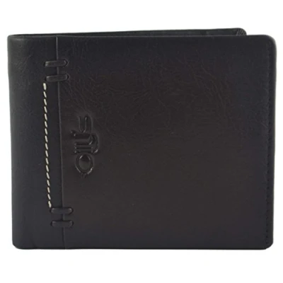 Image of Mens Fine Grain Leather Bi Fold Wallet by OLLY&#039;s; Jack Collection Gift Boxed (Black)