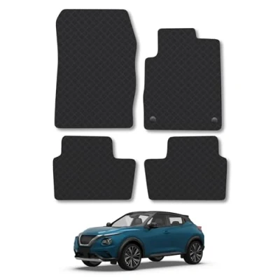 Image of Rubber Car Mats Compatible with Nissan JUKe (2019 ) Tailored Fit Floor Set Accessory Black Custom 4 Pieces Clips Anti Slip Backing, Heavy Duty &amp; Waterproof