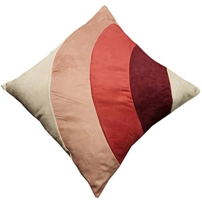 Image of Pack of 4 Cushion Covers, Daze Mulberry, Faux Suede Curve Lines, Cream Pale Pink Cerise Wine, 40cm x