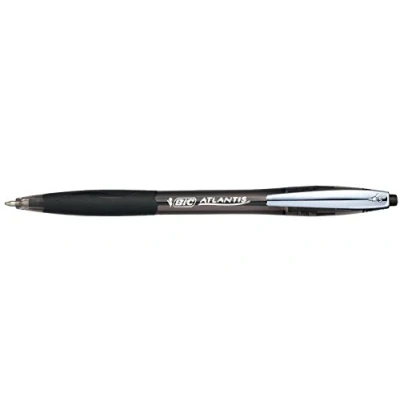 Image of BIC Atlantis Classic Retractable Ball Pens Box of 12 Black Colour Medium Point (1.0 mm) Soft Rubber Grip