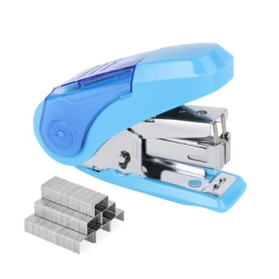 Image of Eagle Reduced Effort Mini Stapler, Maximum 20 Sheets Capacity, with 1000 Staples, 50% Less Effort, Built in Staple Remover and Staples Storage (Blue)