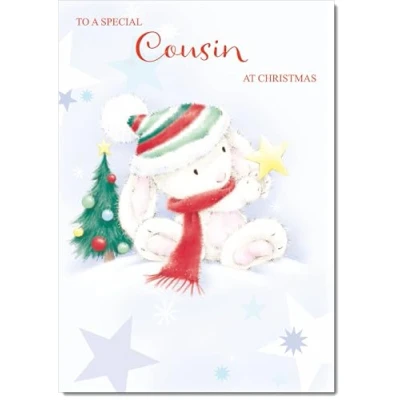 Image of doodlecards Cousin Christmas Card Cute Rabbit with Star Medium Size for Plain Envelope