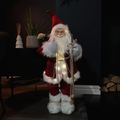 Image of 60cm Battery Operated Red Standing Light up Santa Claus with Brown Woven Sack