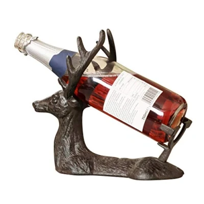 Image of Wine Bottle Holder Storage Rack Countertop Cast Iron Freestanding Stag Deer
