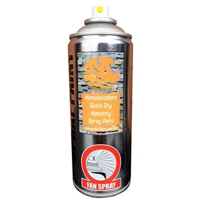 Image of Monstercolors Quick Dry Masonry Spray Paint Hard Wearing Fast Drying Interior Exterior High Gloss 400ML Can Size Silver Chrome
