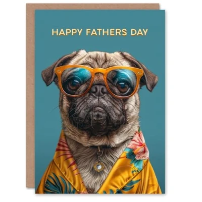 Image of Artery8 Father&#039;s Day Card Hawaiian Shirt Pug Dog Lover Fun Portrait For Dad Father Greeting