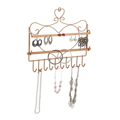 Image of Relaxdays Wall Jewellery Holder, for Necklaces, Heart Shape, H x W D: 30 36.5 3.5 cm, Bronze, Iron