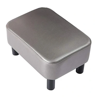 Image of IBUYKE 16.54&quot; Small Footstool PU Leather Ottoman Footrest Modern Home Living Room Bedroom Rectangular Stool, Gray RF BD211 C