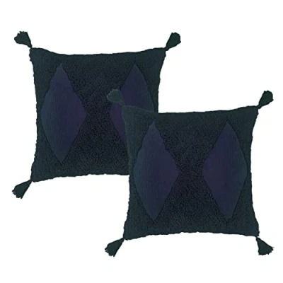 Image of furn. Kantha Feather Filled Cushion Twin Pack, Cotton, Navy, 50 x 50cm