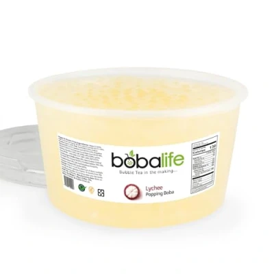 Image of Bobalife Lychee Flavoured Popping Boba 40 Servings (1.6kg), Fruit Juice Filled Pearls for Bubble Tea, Iced Drinks, Desserts, Cocktails &amp; Slush Low Fat, Gluten Free Vegan